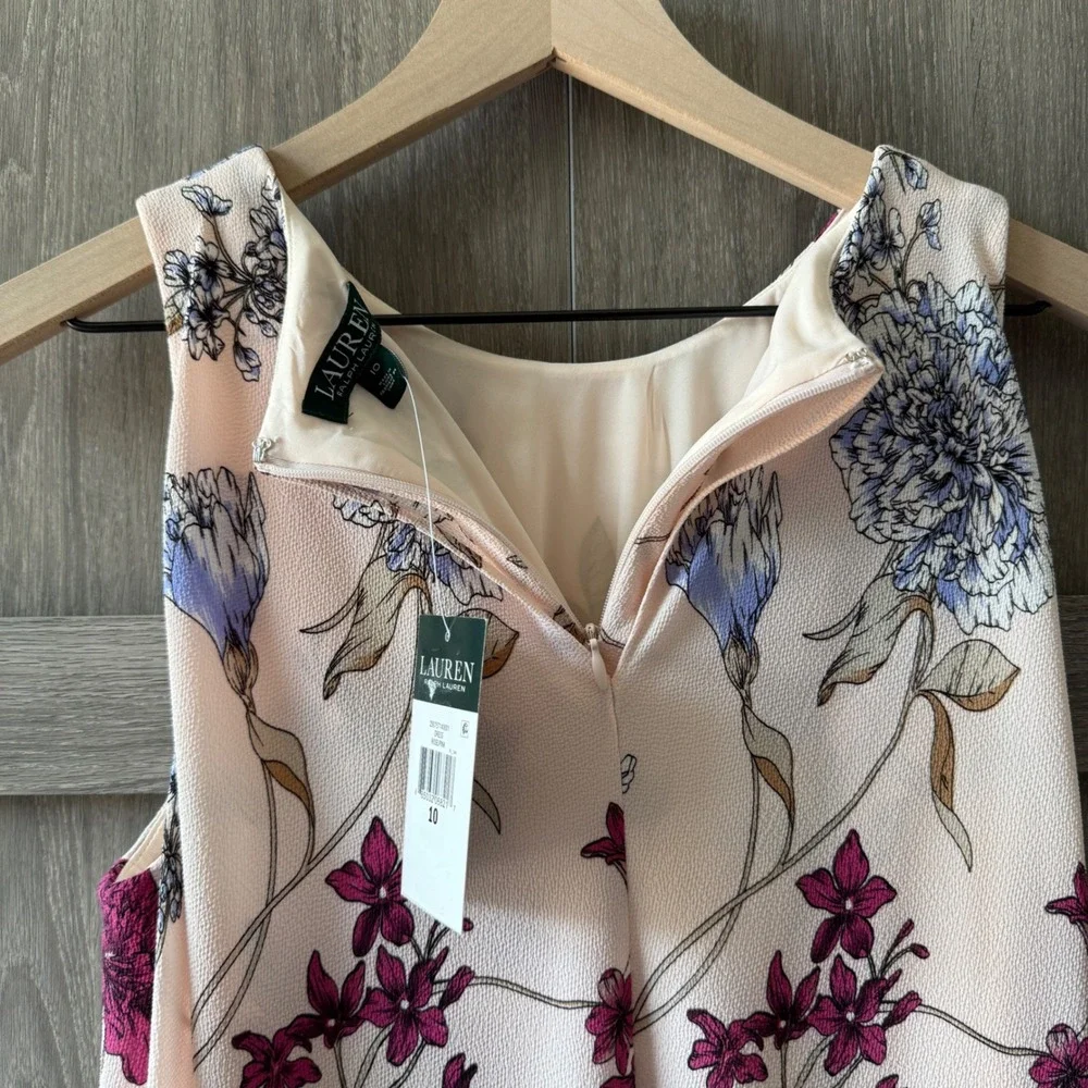 Lauren Ralph Lauren Dress Women 10 Pink Floral Tiered Sleeveless Georgette Shift - Picture 9 of 12
